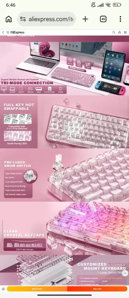 YUNZII X98 Pink QMK/VIA Wireless Transparent RGB Keyboard, Hot-Swap Gasket Mechanical Gaming Keyboard, Pre-lubed Knob Keyboard