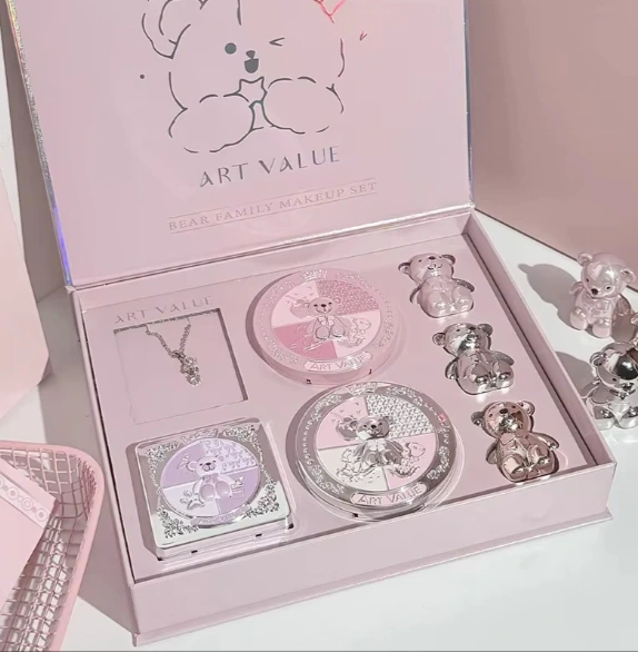 ART VALUE 7PC Makeup Sets Include 3 Colors Matte Lip Mud,1 Pressed Powder,1 Blush,1 Eyes Palette,1 Necklace Beauty Makeup Sets