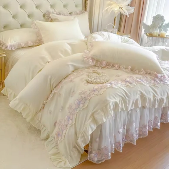 Pure cotton super cute fairy tale princess bed skirt four piece set, bed four piece set, duvet cover, bed sheet, pillowcase