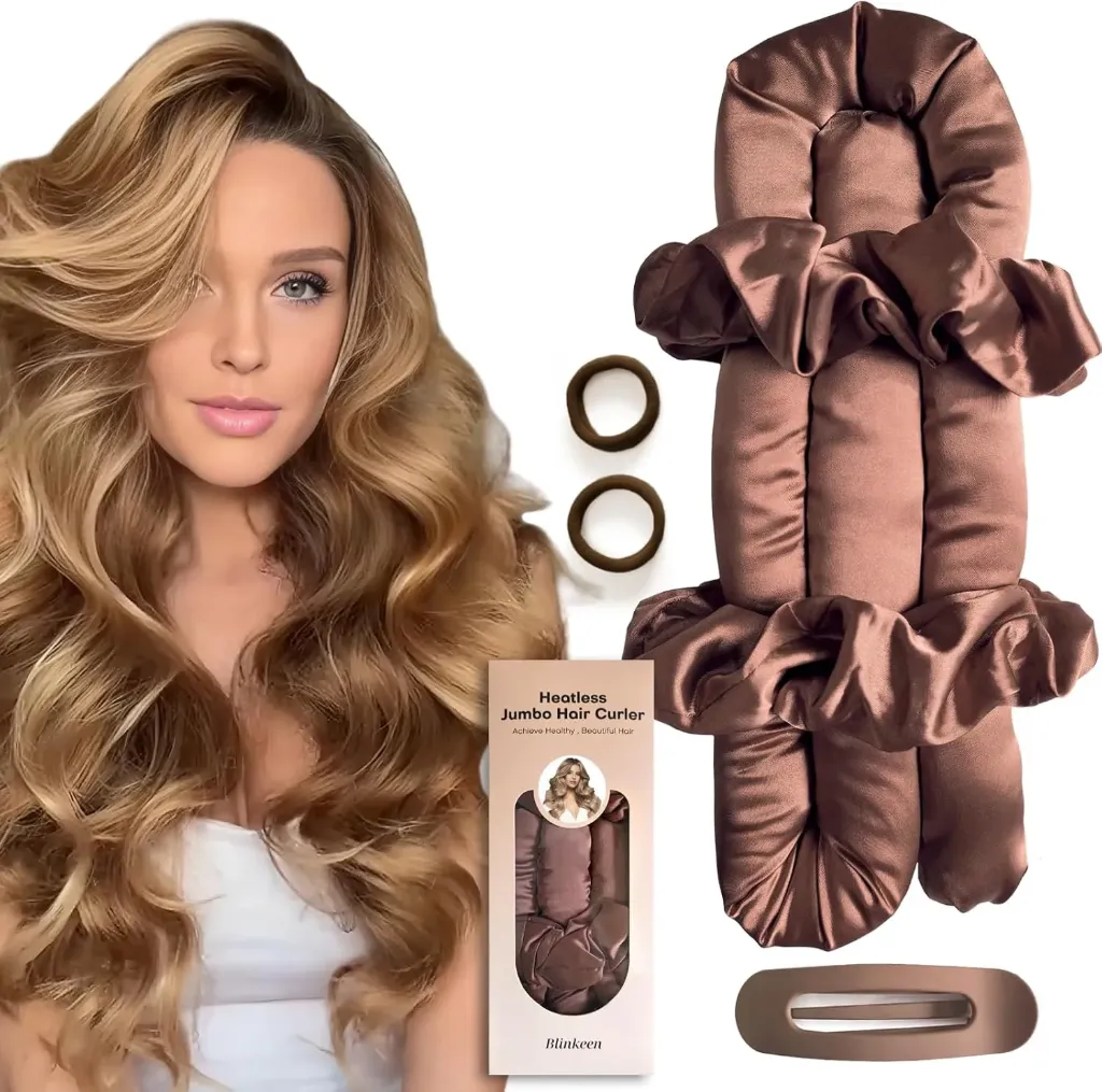 Jumbo Heatless Hair Curler Set-Satin Heatless Curls Overnight, Jumbo Curling Rod Headband