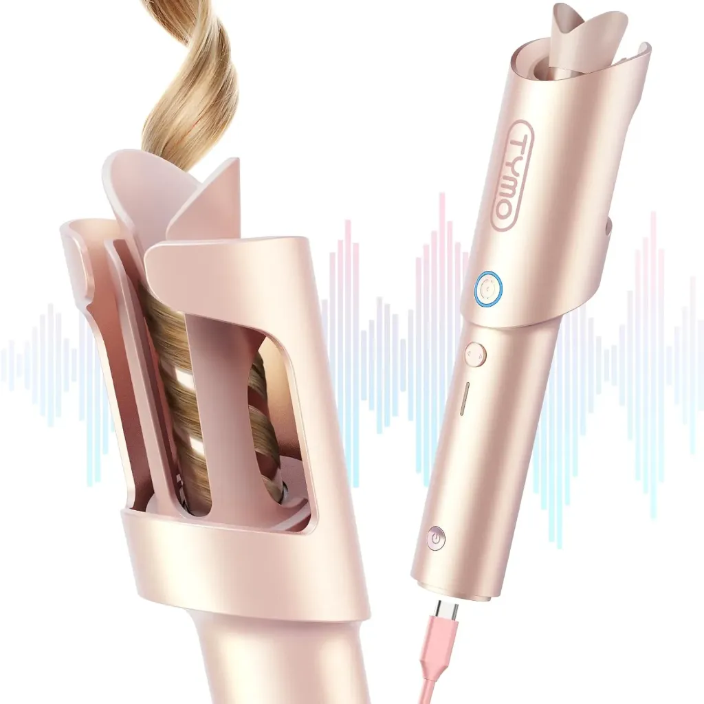 TYMO CURLGO Cordless Automatic Rotating Curling Iron, Portable Hair Curler