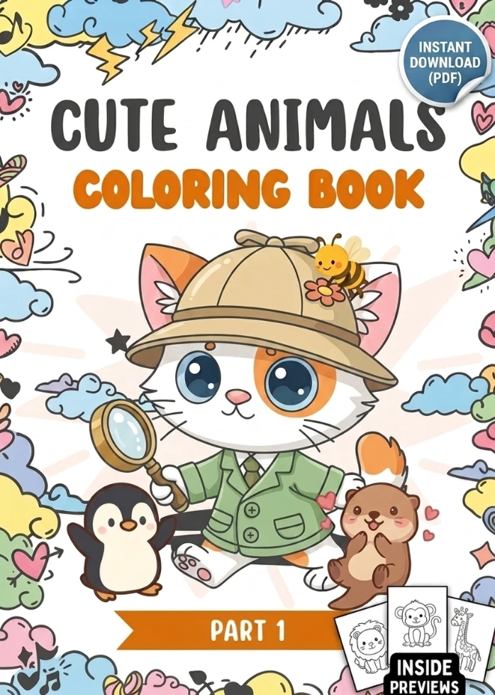 ABC Alphabet Coloring Book Digital Download Cute Animals Activity Pages for Kids(part-1)