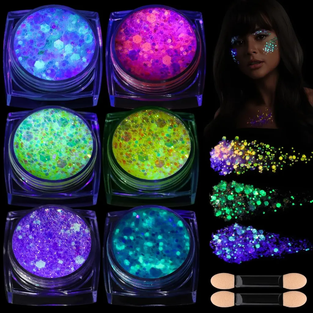 Teenitor 6 Colors Glow in The Dark Glitter Gel